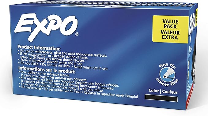 EXPO Fine Tip Dry Erase Markers, Low Odor, Black Ink, 36-Count Set, Ideal for Classroom, Office, and Home Use