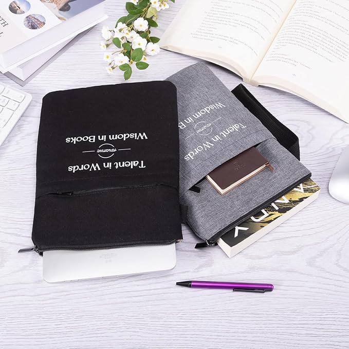 Book Sleeve for Book Lovers - Book Covers with Zipper Pockets - Canvas Book Protector for Paperbacks, Softcover - Washablle Book Pouch - Book Carrying Case - Book Carrier- Book Gift