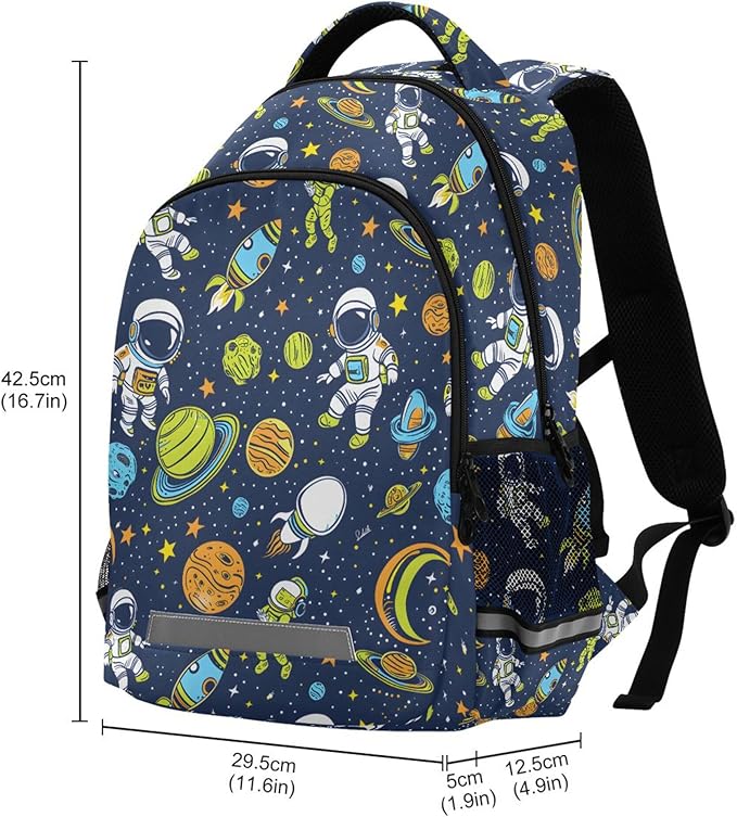 MNSRUU Laptop Backpack with Chest Strap, Astronauts and Alien in Space School Backpack, Travel Hiking Backpack for Boys Girls Teen Adult, Rucksack, Knapsack