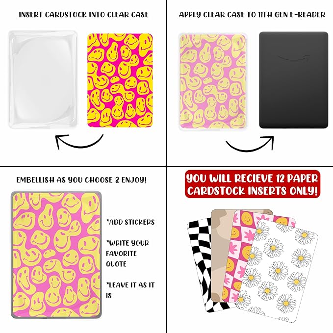E-reader Cardstock Paper Inserts for Clear Case | 12 pk 4.88 x 6.73” inches Paper White 11th Generation 6.8" Screen Compatible Put Behind Case Colorful Floral Designs Change Out (1856 Design Mix 2)