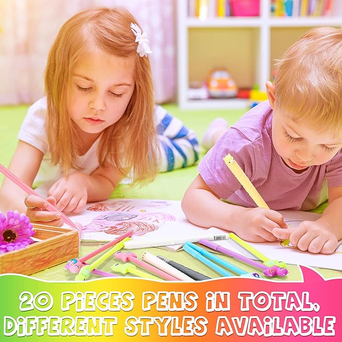 Tenare 20 Pieces Lama Pens Alpaca Gel Ink Pens Kawaii Cute Animal Black 0.5 mm for Kids