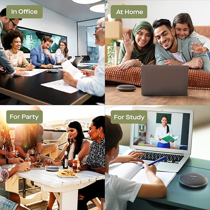 MP Mobile Pixels Bluetooth Conference Speakers with 4 Microphone, 13ft Omnidirectional Voice Pickup, USB-C Plug&Play,Noise Reduction, Compatible with Zoom/Teams/Skype/Google Meet