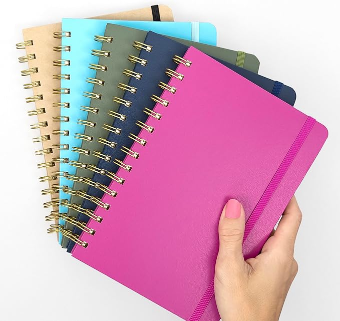 PAPERAGE Graph Paper Spiral Notebook & Journal, (Navy), 160 Pages, Medium 5.5 inches x 8 inches - 100 GSM Thick Graphing Paper, Hardcover, Double-Wire Grid Spiral Notebook