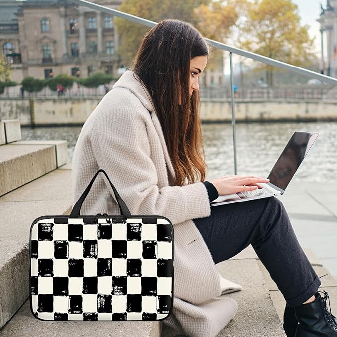 Universal Tablet Laptop Sleeve Case 10 inch, Black and White Checkered Slim Carrying Case Durable Handbag Travel Laptop Bag for 7 to 10-inch Laptops/Notebook/Kids Tablet/ipad/eBook Readers