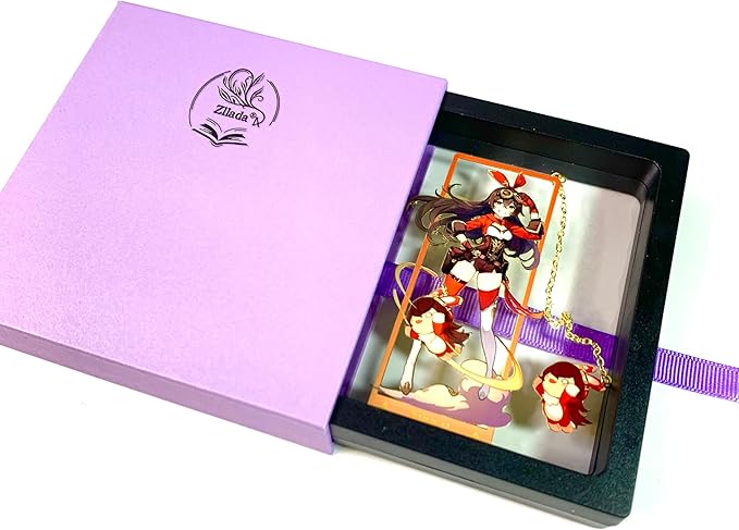 Genshin Impact Amber Metal Bookmark - Anime Figure Merch with 3D Display Box - Birthday Gifts for Fans Friends Gamer Book Lovers - Zllada