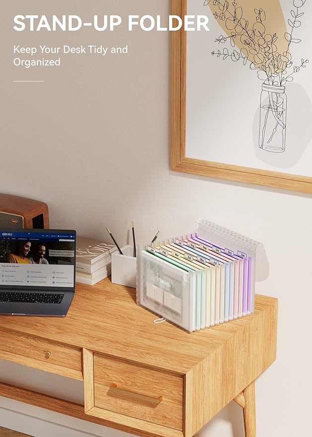 ABC life 12 Pockets Accordion File Organizer Expanding File Folders, Portable Monthly Bill Receipt Document Organizer, Expandable Accordian Filing Folder Letter A4 Size, Colored Tabs (Green)