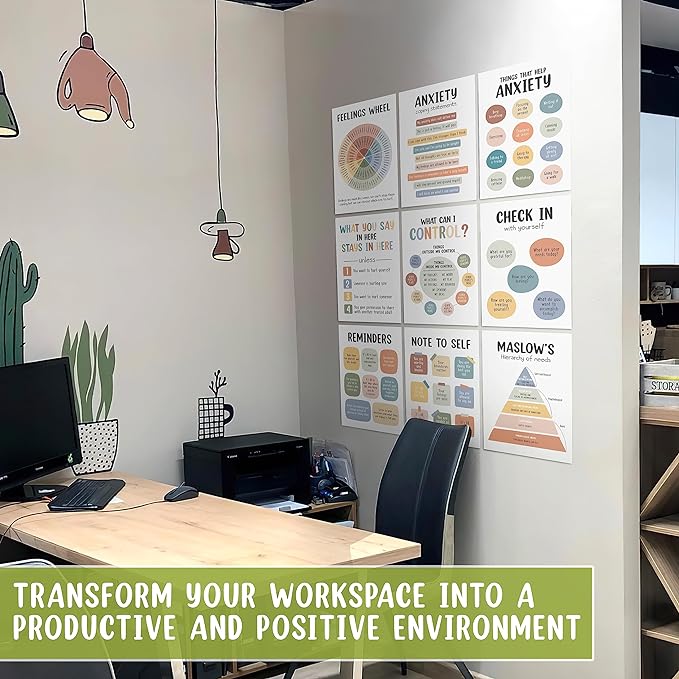 10 Pcs Care Mental Health Posters, Mental Health Matters Poster, Therapy Office Decor, Counseling Office Must Haves, School Counselor Supplies, Mental Health Gifts (Laminated Posters-10"x14")