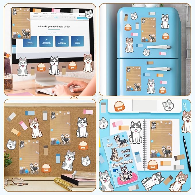 I Just Really Like Siberian Husky Sticky Notes Set, 550 Sheets, Cute Husky Self-Stick Notes Pads Animal Divider Tabs Bundle Writing Memo Pads Page Marker Back to School Office Supplies Gift