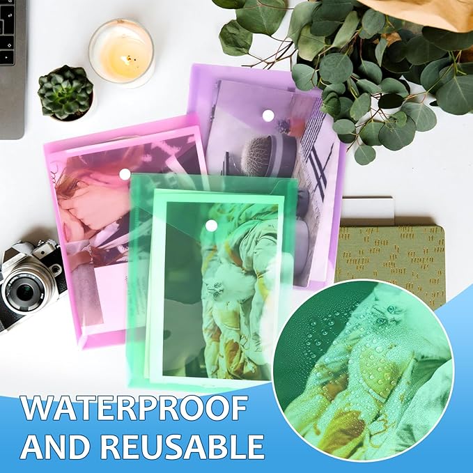 Vmiapxo 40 Pack Multi-Color Stamp and Die Storage Pockets, Reusable Rainbow Small Plastic Envelopes Waterproof Sticker Organizer Receipt Holder Photo Storage Folders (7" x 9.4")