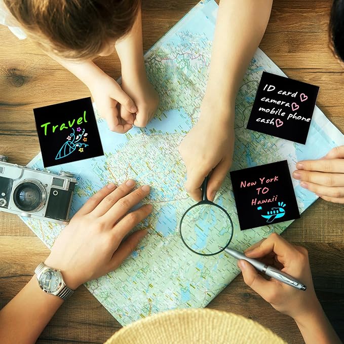 Black Sticky Notes, 3"x3" Post It Notes with 2 Metallic Pens, 6 Pads, Self-Stick Notes Pads Sticky Notes Bulk for School Home Hospital Office Supplies