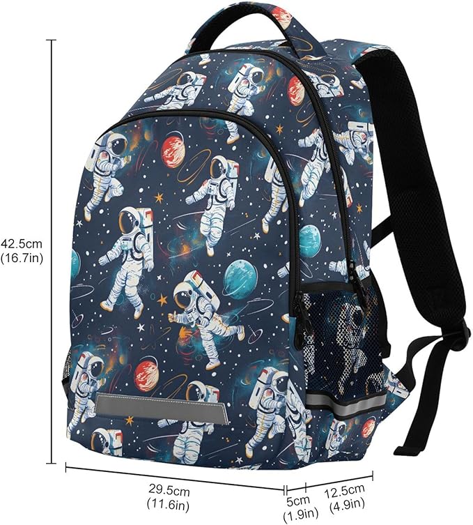 Laptop Backpack with Chest Strap, Astronauts and Space Motifs School Backpack, Travel Hiking Backpack for Boys Girls Teen Adult, Rucksack, Knapsack