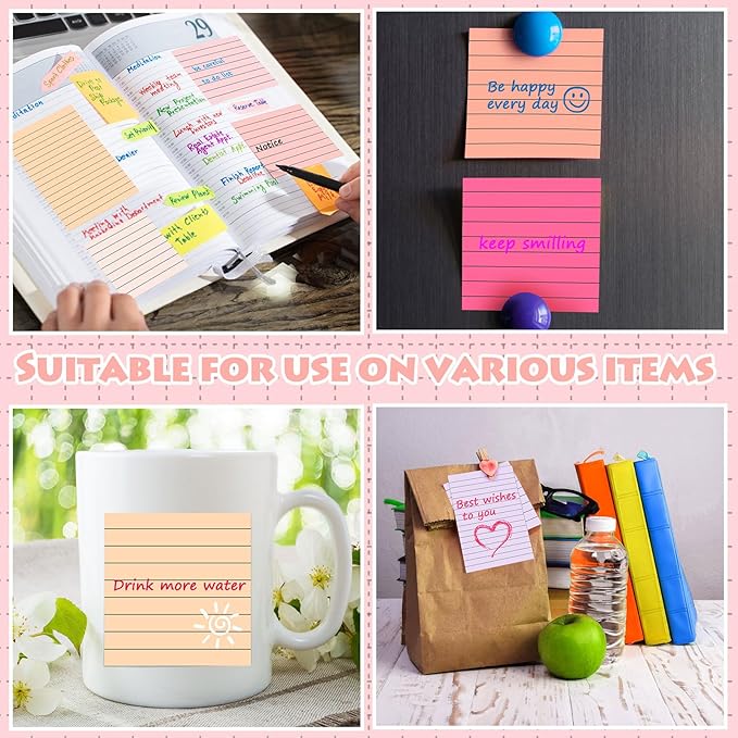 Yexiya 64 Pcs Lined Sticky Notes Self Stick Notes with Lines Bright Assorted Colors Sticky Notes for Home Office Products Post Memos, 1920 Sheets(4 x 6 Inch, 3 x 3 Inch,Fashion Color)