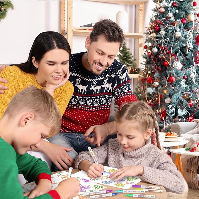 Shimmer Markers,18 Colors Outline Pens, Gold and Silver Double Line Outline Markers, Metallic Marker Glitter Pens Set for Art Crafts, Easter Basket Stuffers for Teens, Greeting Cards, DIY, Scrapbook