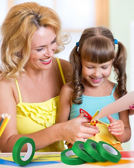 Fainne Green Painters Masking Tape Bulk 1 Inch x 55 Yard, General Purpose Paint Band Removable Adhesive Tape Multi Surface Roll for Painting Labeling School Supplies(15 Pcs)