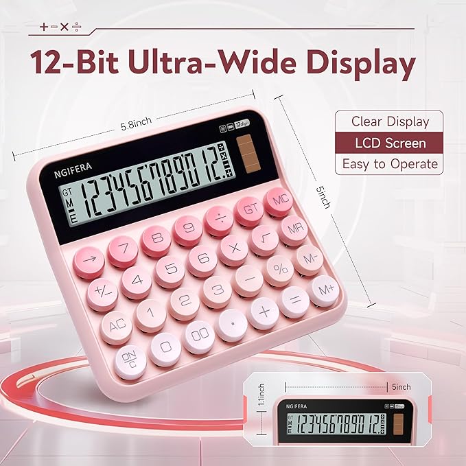 True Mechanical Switch Calculator,12 Digits, Large LCD Display,Big Buttons,Solar and Battery Dual Power Mechanical Keyboard Desktop Calculators,Cute and Aesthetic (Blue Gradient, Large)