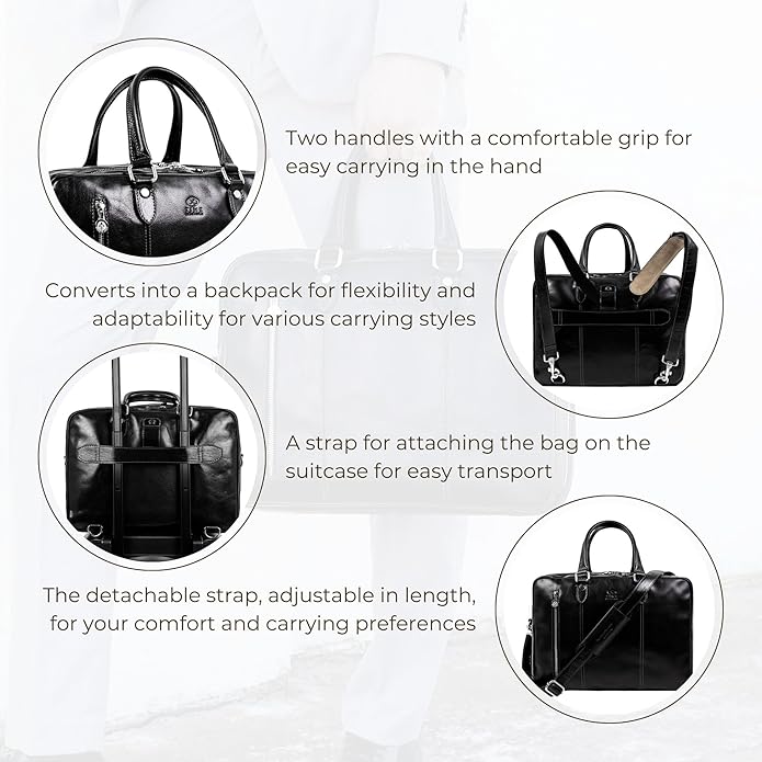 Time Resistance Leather Laptop Briefcase - Full Grain Leather Computer Bag for Men and Women