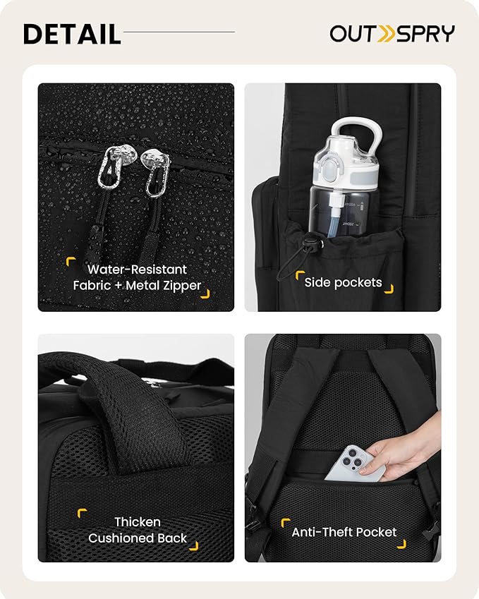 Large Travel Backpack Women, 40L Carry On Backpack for Airplanes with Shoe Compartment & Wet Pocket, 16 Inch Laptop Backpack for Trave Work Gym, Black