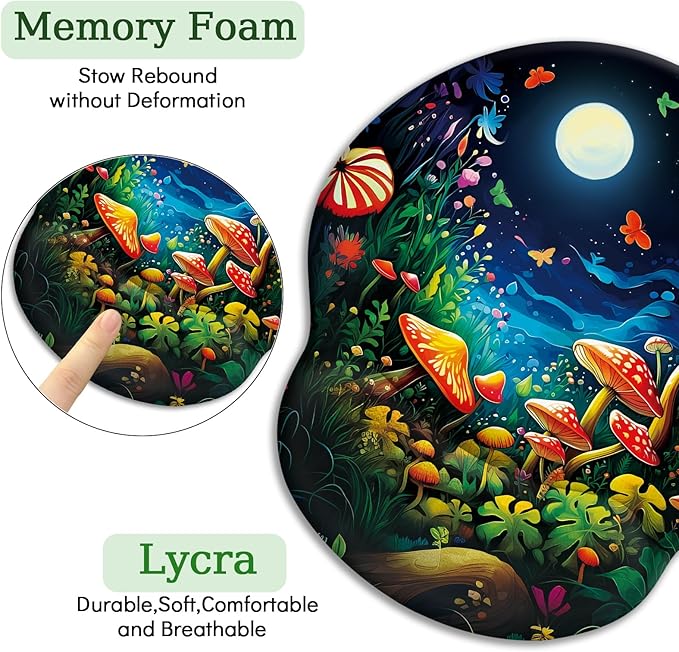 Mushroom Mouse Pad, Ergonomic Mouse Pad with Wrist Rest, Gaming Mouse Pad Wrist Support with Non-Slip Pain Relief PU Base, Funny Mouse Pads for Desk, Cute Home Office Desk Accessories Decor