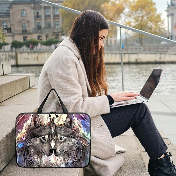 Universal Tablet Laptop Sleeve Case 10 inch, Couple Wolf Slim Carrying Case Durable Handbag Travel Laptop Bag for 7 to 10-inch Laptops/Notebook/Kids Tablet/ipad/eBook Readers