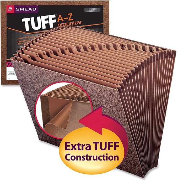 Smead TUFF Expanding File, Alphabetic (A-Z), 21 Pockets, Letter Size, Redrope-Printed Stock (70425)