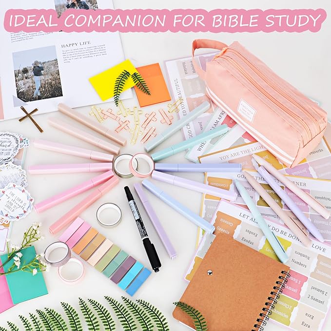 28 Pcs Bible Study Supplies,Bible Journaling Kit for Women, Morandi Bible Study Kit with Pastel Bible Highlighters and Tabs,Bible Pens,Sticky Notes,Bible Annotation Kit