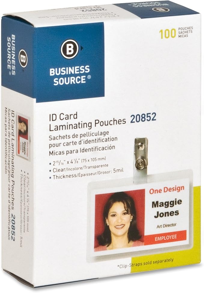 Business Source 20852 Laminating Pouches,Govt Card,5Mil,2-15/16x4-1/8,100/BX,CL