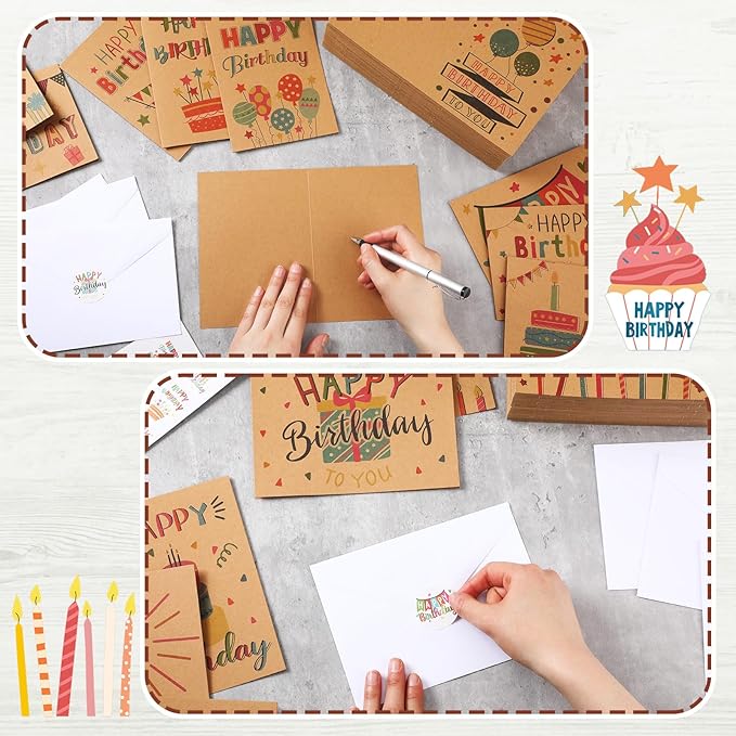 200 Set Unique Happy Birthday Card Bulk with Envelope and Sticker Blank Greeting Card Large 5 x 7 Inch Suitable for Office Kids Women Men, 20 Styles(Retro Style)