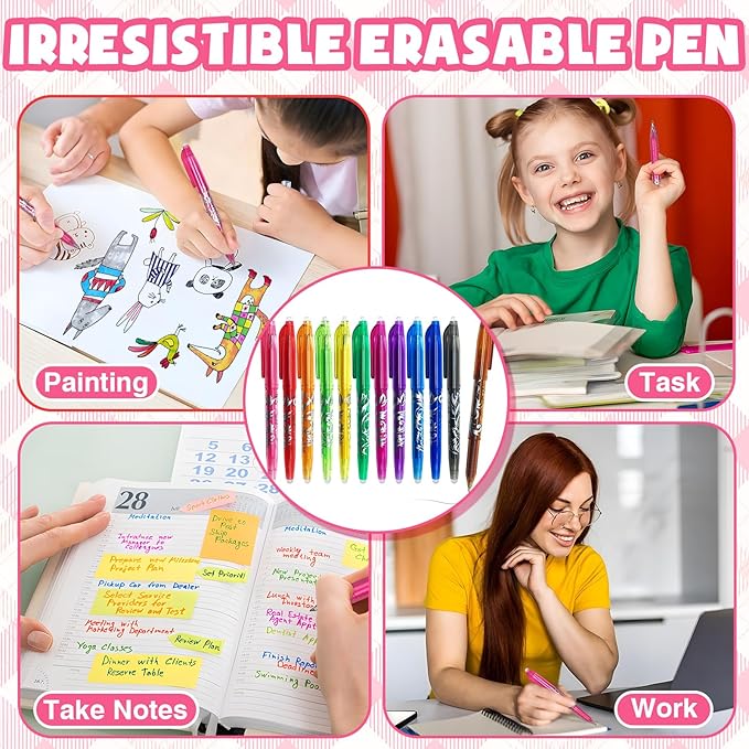 Erasable Gel Pens Assorted Color Inks Make Mistakes Disappear for Drawing Writing Planner and Crossword Puzzles Premium Comfort Grip