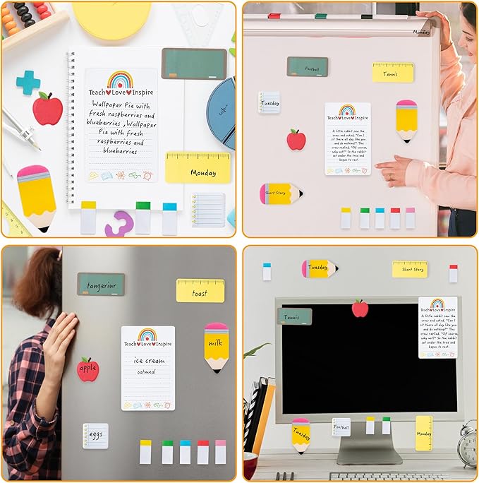 Teaching is A Work of Heart Sticky Notes Set 550 Sheets Pencil Apple Shape Self-Stick Note Pads Teacher Appreciation Gift Writing Memo Pads Page Marker Back to School Office Supplies (Black)