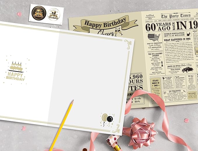 Funny 60th Birthday Gifts for Women Men, Jumbo 60th Birthday Card for Men, Happy 60th Birthday Card for Mom Dad Grandma, Gifts for 60 Year Old Woman, Vintage Back in 1965, 60th Birthday Decorations