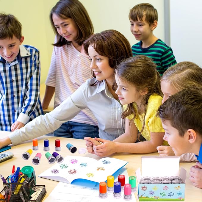 Teacher Stamps Self Inking for Classroom Rubber Stamp for Grading Homework Test Motivation Students Behavior Reward Supplies 8Pcs