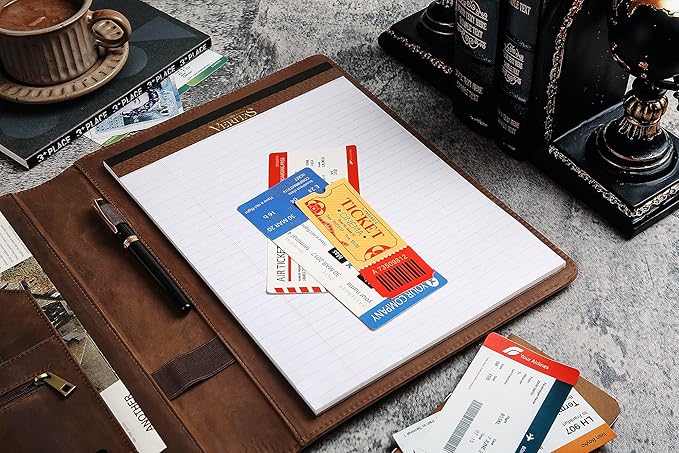 Personalized Leather Portfolio for Men, Engraved Leather Clipboard Portfolio Binder, Custom Leather Resume Padfolio for Women, Christmas Gift for His/Her (Notepad, Khaki-Custom)