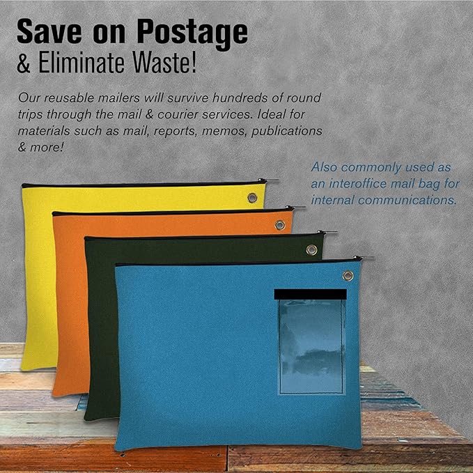 BankSupplies Canvas Interoffice Mailer, 14 oz. - 14W x 11H - Yellow - Transit Bag - Large Zipper Bag with Grommet - Use with Padlock or Zip Tie for Security - Interoffice Mail Bag