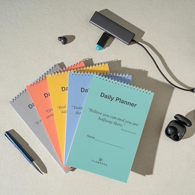 Daily Planner Notebook, To Do List Notepad, Spiral Notebook, Undated-52 Sheets-6.5" x 9.8" Checklist, Notebooks for Work, Personal Organizer Notepad, Daily Task Notebook (Green)