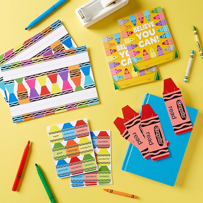 Eureka Crayola Colorful and Motivational Bookmarks for Students and Teachers, 2" x 6", 36 Pieces