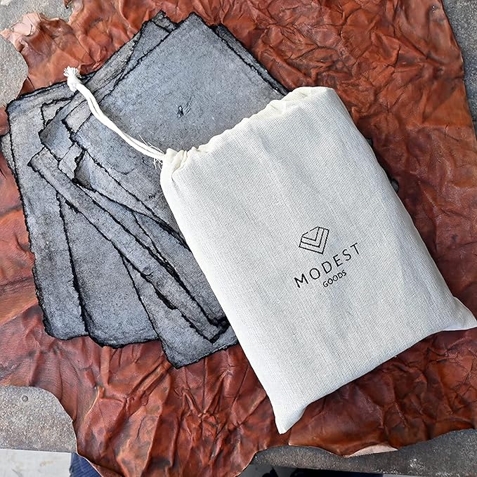 Vintage Black Leather Journal - 200 Pages Gray Deckle Edge Rustic Paper, Unlined Pages Book of Shadows, Grimoire, Junk Notebook, Fantasy Medieval Gifts, Sketchbook, Scrapbook (Raven Black, 12"x9")