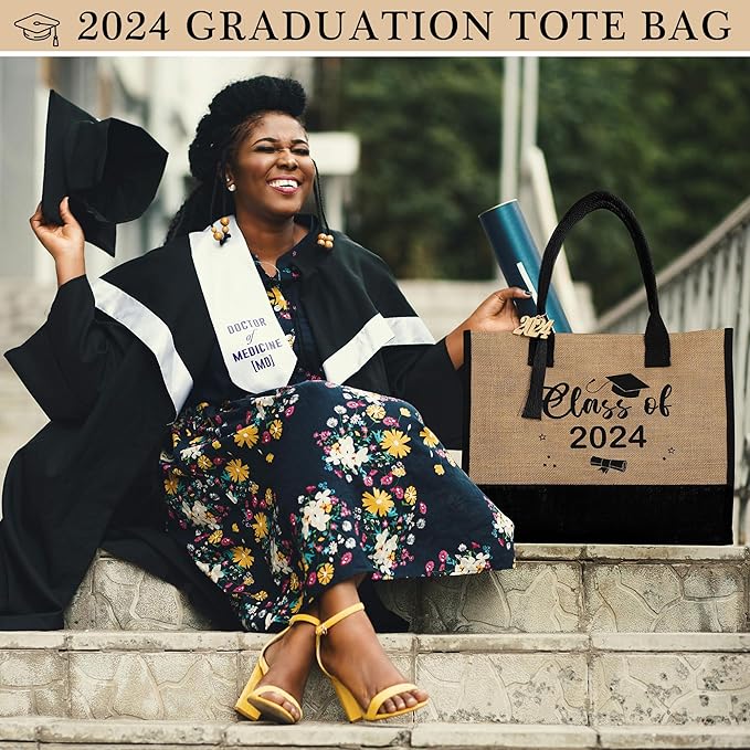 YOOLIFE Christmas Gifts for Women - Initial Jute Tote Bag & Makeup Bag, Birthday Gifts for Women Her Mom Teacher Friend