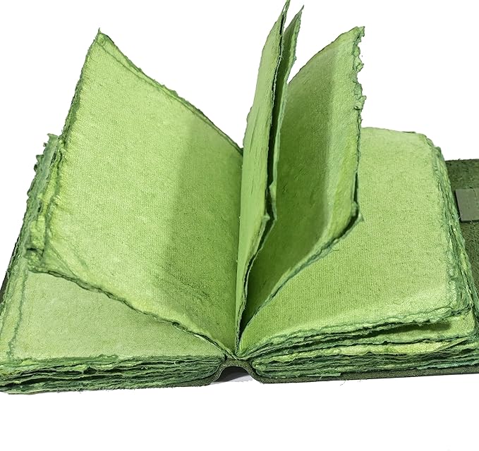Vintage Green Leather Journal - 200 pages Deckle Edge Rustic Paper - Unlined Pages Book of Shadows, Grimoire, Junk Notebook, Fantasy Medieval Gifts, Sketchbook, Antique Scrapbook (Earthy Green, 9"x6")