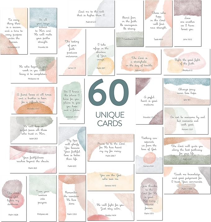 DIVERSEBEE Inspirational Prayer Cards, 60 Unique Bible Verse Assorted Mini Scripture Encouragement Motivational Christian Gifts (Watercolor)