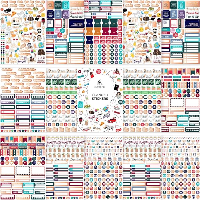 Clever Fox Planner Stickers – Monthly, Weekly & Daily Planner Stickers 14 Sheets Set of 1360+ Unique Stickers by Clever Fox (Value Pack)