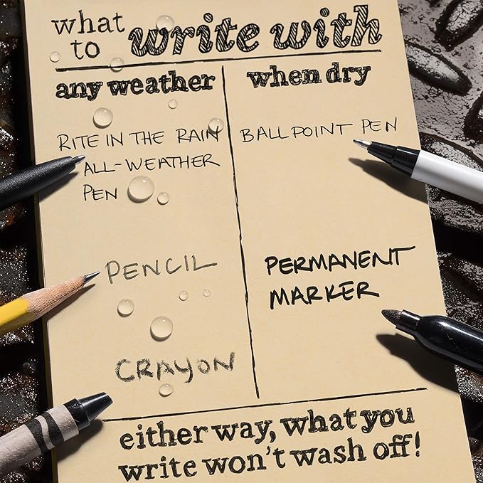 Rite in the Rain Weatherproof Side Spiral Notebook, 4.625" x 7", Brown Weatherproof Notepad, Universal Page Pattern (No. 473)