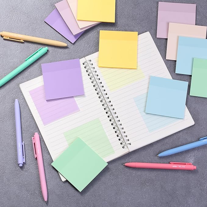 Mr. Pen- Transparent Sticky Notes, 3”x3”, Morandi Colors, 12 Pads, 600 Sheets, See Through Sticky Notes, Bulk Sticky Notes Transparent, Translucent Sticky Notes, Clear Transparent Sticky Notes Clear