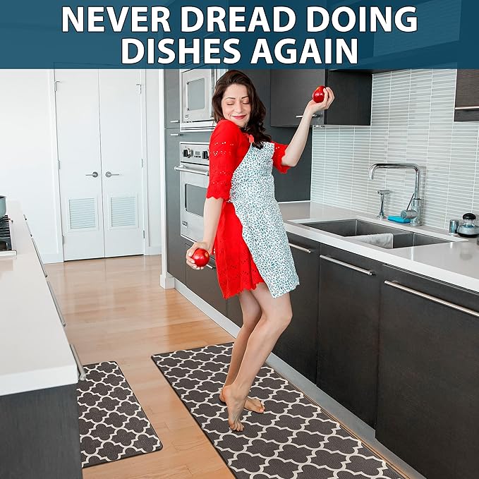 ComfiLife Kitchen Mats for Floor (2 PCs) – Cushioned Anti Fatigue Kitchen Rug for Comfortable Standing – Waterproof, Easy Clean, Non-slip, Thick Kitchen Mat Set for Home, Office, Sink, Laundry (Brown)