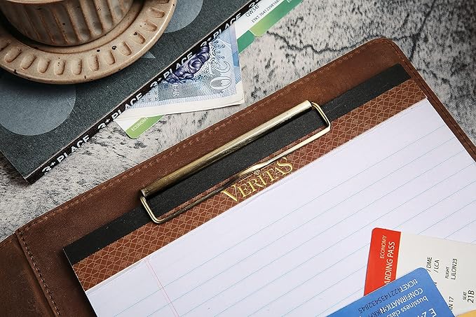 Personalized Leather Portfolio for Men, Engraved Leather Clipboard Portfolio Binder, Custom Leather Resume Padfolio for Women, Christmas Gift for His/Her (Clipboard, Khaki-Custom)