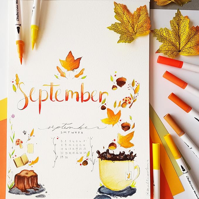 Ohuhu Markers for Adult Coloring Books No Bleeding 120 Colors Water-based Dual Tips Fineliner & Brush Coloring Markers for Kids Adults Beginners Drawing Pens for Journaling Lettering - Maui - White