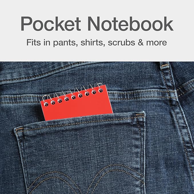 Oxford Spiral Memo Pads, Top Wire Bound, 3 x 5 Inch Pocket Notepad, College Ruled, Assorted Primary Colors, 75 Sheets, 5 Pack (25091)