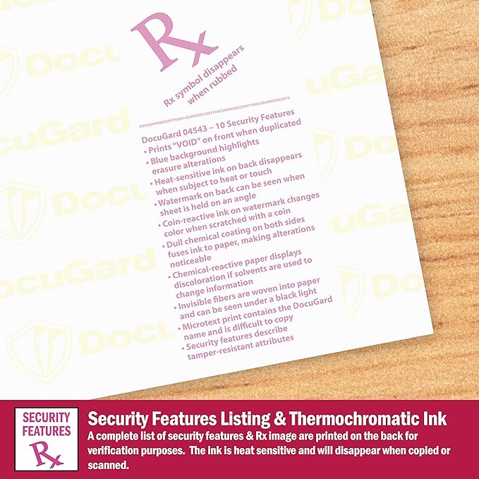 DocuGard Premier Medical Security Paper for Printing Prescriptions and Preventing Fraud, CMS Approved, 10 Security Features, Laser and Inkjet Safe, Blue, 8.5 x 11, 24 lb., 500 Sheets (04543)