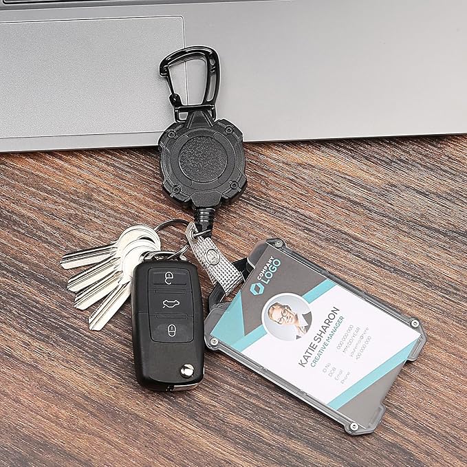 Badge Holder Retractable Clip Heavy Duty Badge Reel Retractable Keychain ID Badge Holder with Breakaway Lanyard ID Card Holder Cool Tactical Keychains