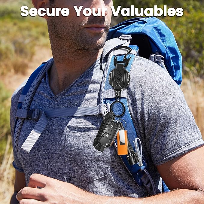 1 Pack Retractable Keychain Heavy Duty Carabiner Badge Holder with Magnetic Closure, Tactical ID Badge Reel for Men with 32” Steel Retractable Cord, Bearing 17 OZ