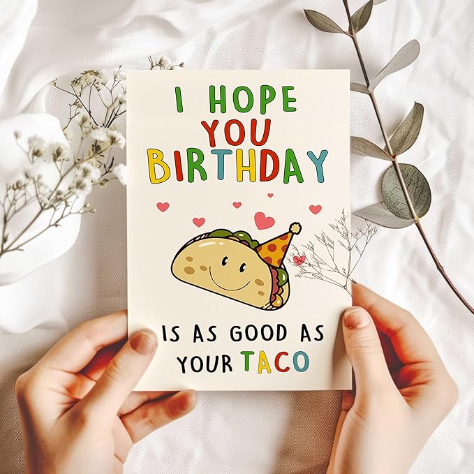 Funny Birthday Card for Men, Happy Birthday Gift for Husband, Boyfriend, Him, Humor Taco Bday Decorations Ideas